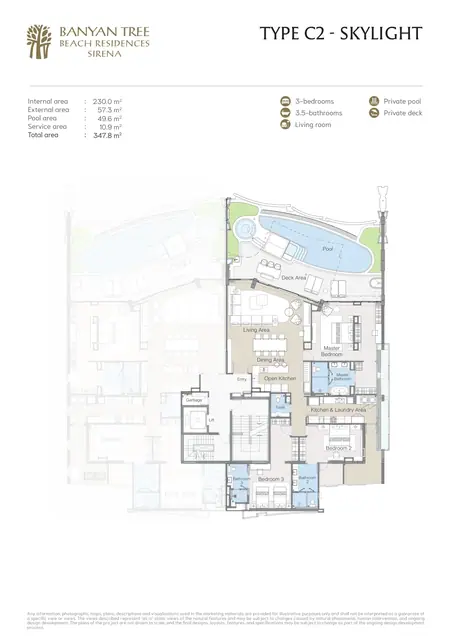 Sirena Banyan Tree Beach Residences — Тип C2 Skylight · 3 спальни · 347,8 м², Банг Тао и Лагуна, Пхукет
