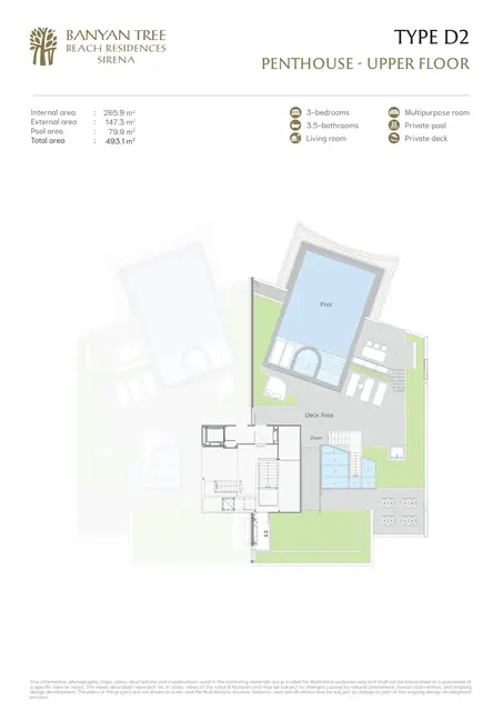 Sirena Banyan Tree Beach Residences — Тип D2, пентхаус — верхний уровень с бассейном · 493,1 м², Банг Тао и Лагуна, Пхукет