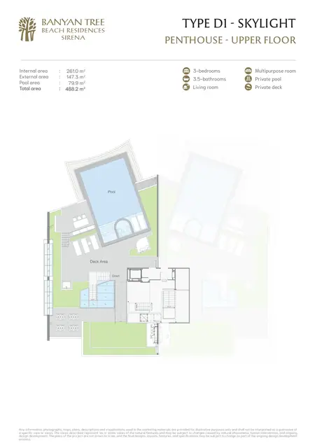Sirena Banyan Tree Beach Residences — Тип D1 Skylight, пентхаус — верхний уровень с бассейном · 488,2 м², Банг Тао и Лагуна, Пхукет