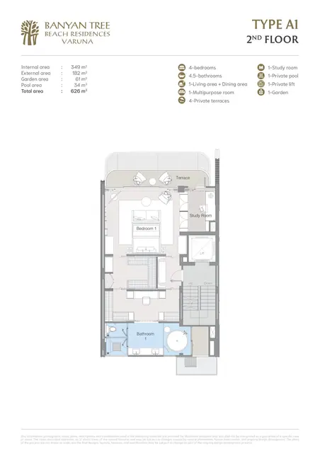 Varuna Banyan Tree Beach Residences — Тип A1 — 2-й этаж, Банг Тао и Лагуна, Пхукет