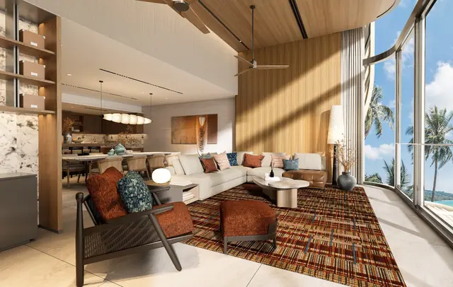 Varuna Banyan Tree Beach Residences — Гостиная, остекление во всю высоту, Банг Тао и Лагуна, Пхукет