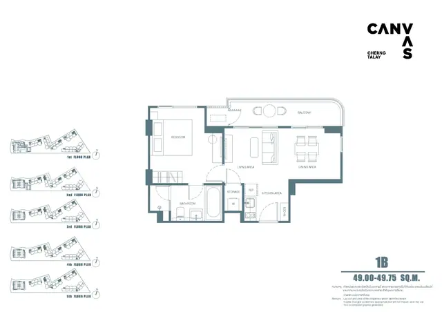 Canvas Cherng Talay — Тип 1B — 1 спальня · 49–50 м², Банг Тао и Лагуна, Пхукет