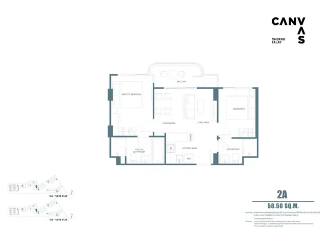 Canvas Cherng Talay — Тип 2A — 2 спальни · 58 м², Банг Тао и Лагуна, Пхукет