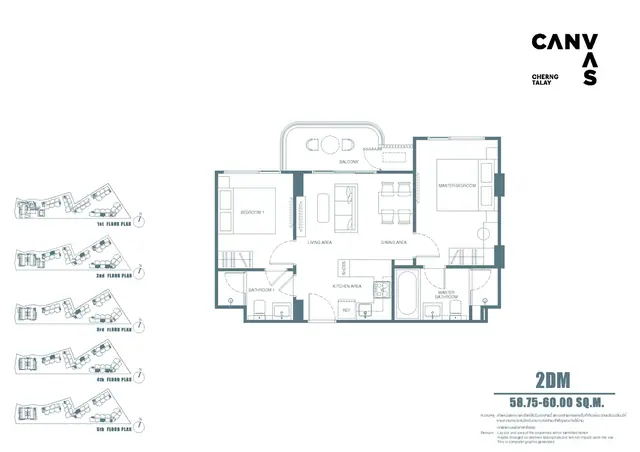 Canvas Cherng Talay — Тип 2DM — 2 спальни · 58.75–60 м², Банг Тао и Лагуна, Пхукет