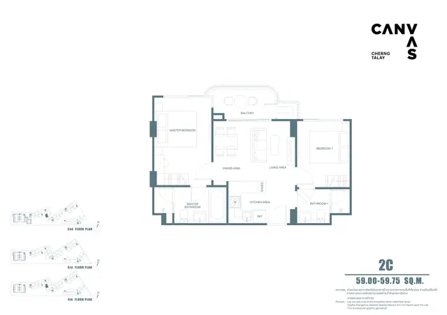 Canvas Cherng Talay — Тип 2C — 2 спальни · 59–60 м², Банг Тао и Лагуна, Пхукет