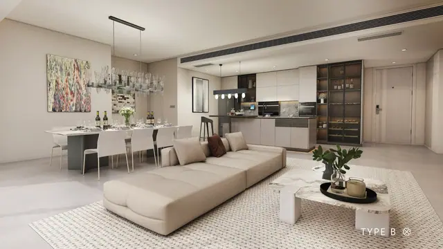 Clover Residence — Гостиная-столовая, тип B, Банг Тао и Лагуна, Пхукет