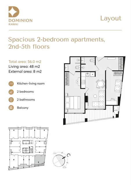 Dominion Rawai — 2 спальни · 56 м², Раваи и Най Харн, Пхукет