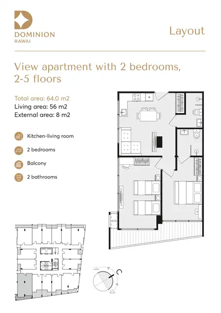 Dominion Rawai — 2 спальни · 64 м², Раваи и Най Харн, Пхукет