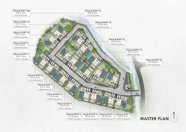 Erawana Creek — Генплан: 18 участков Villa A и Villa B с площадями, Банг Тао и Лагуна, Пхукет