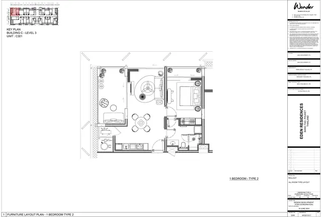 Gardens of Eden - Eden Residence — 1 спальня, тип 2 (юнит C301), Лаян, Пхукет