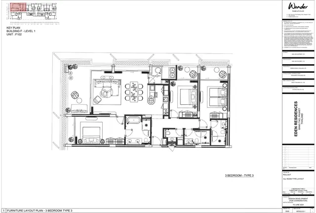 Gardens of Eden - Eden Residence — 3 спальни, тип 3 (юнит F102), Лаян, Пхукет