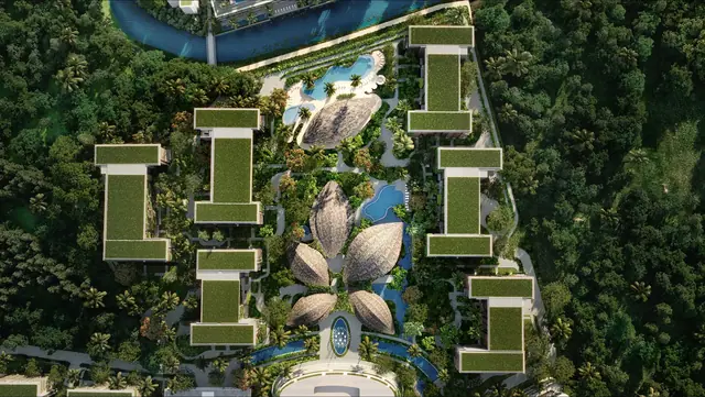 Gardens of Eden - Park Residences — Клубный дом-лотос и бассейны сверху, Банг Тао и Лагуна, Пхукет