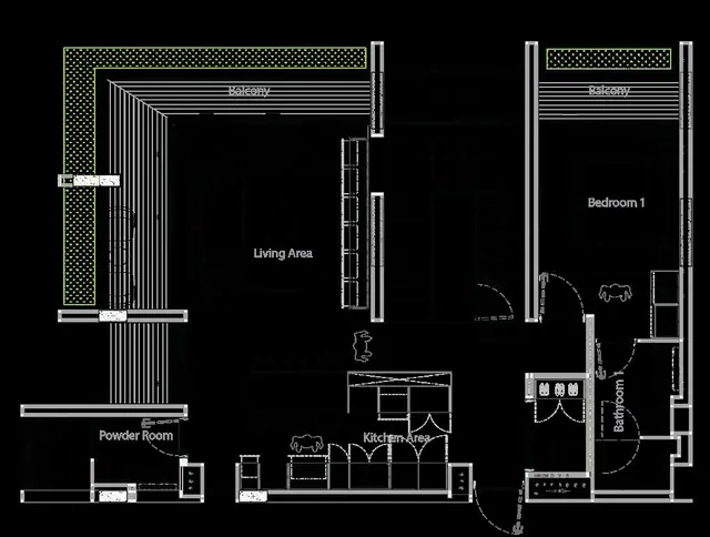 Gardens of Eden - Park Residences — Дуплекс, нижний уровень — гостиная, кухня, спальня 1, гостевой санузел, балконы, Банг Тао и Лагуна, Пхукет