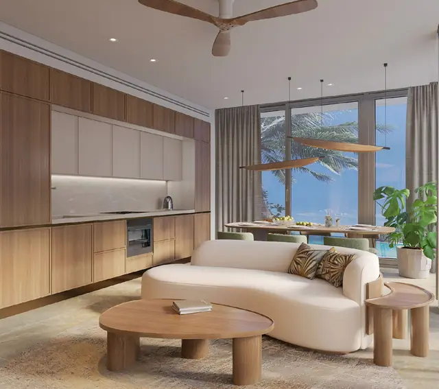 Gardens of Eden - Park Residences — Гостиная с кухней и видом на море, Банг Тао и Лагуна, Пхукет