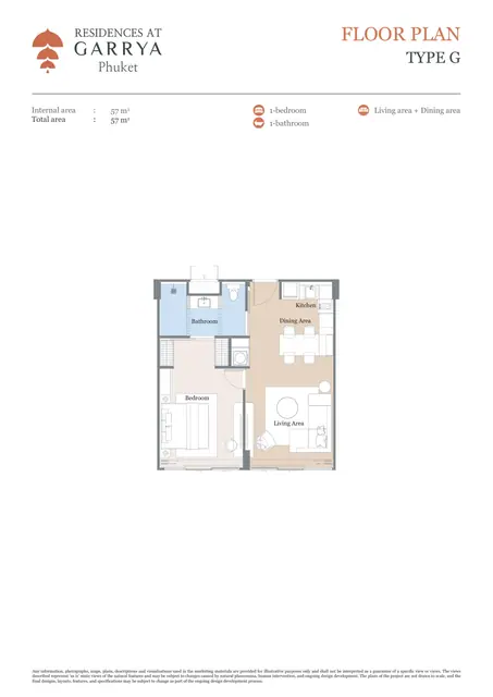 Garrya Residences — Тип G — 1 спальня · 57 м², Банг Тао и Лагуна, Пхукет