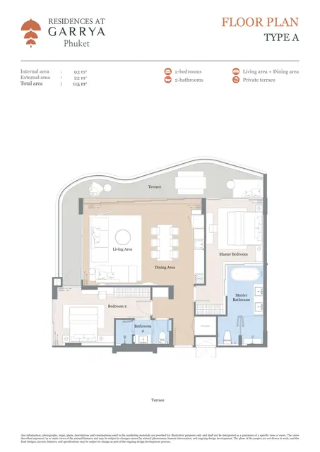 Garrya Residences — Тип A — 2 спальни · 115 м², Банг Тао и Лагуна, Пхукет