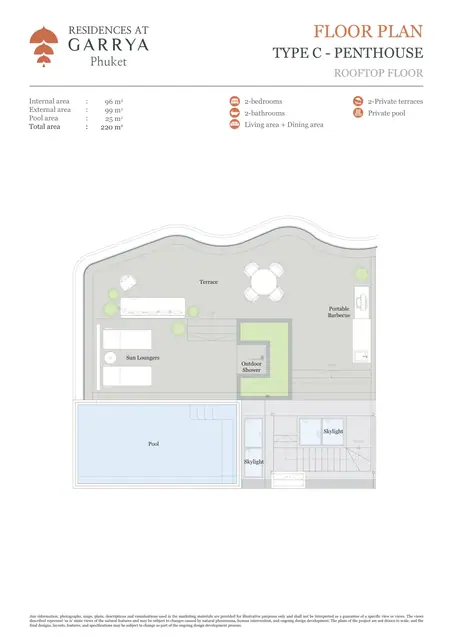 Garrya Residences — Тип C Пентхаус — крыша с бассейном · всего 220 м², Банг Тао и Лагуна, Пхукет