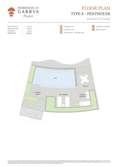 Garrya Residences — Тип E Пентхаус — крыша с бассейном · всего 239 м², Банг Тао и Лагуна, Пхукет
