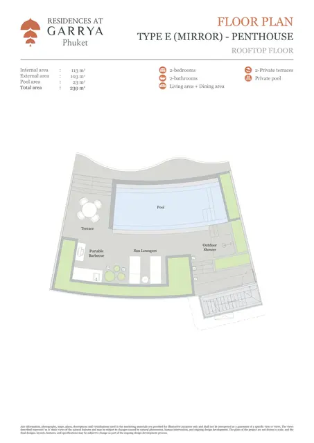 Garrya Residences — Тип E (зеркальный) Пентхаус — крыша с бассейном · всего 239 м², Банг Тао и Лагуна, Пхукет
