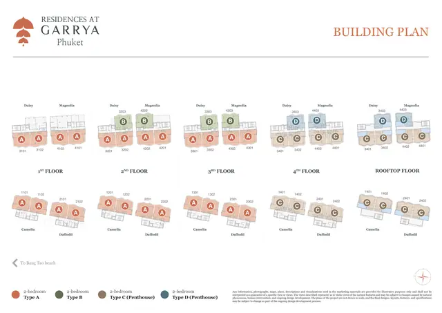 Garrya Residences — Корпуса Camelia, Daffodil, Daisy, Magnolia — планы этажей с номерами квартир, Банг Тао и Лагуна, Пхукет