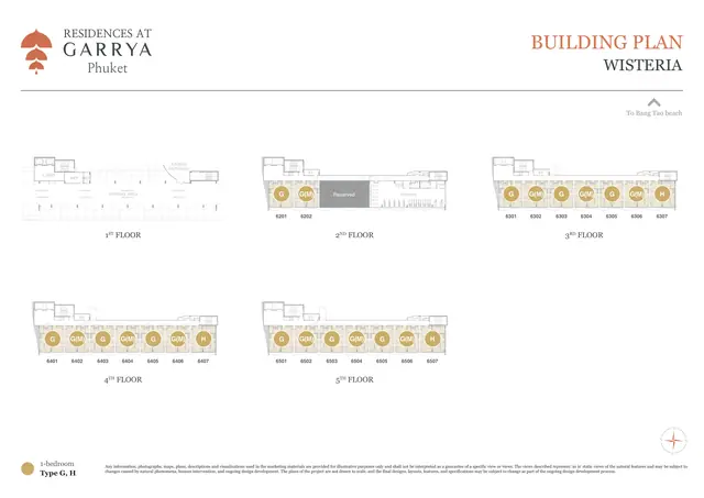Garrya Residences — Корпус Wisteria — планы этажей с номерами квартир, Банг Тао и Лагуна, Пхукет
