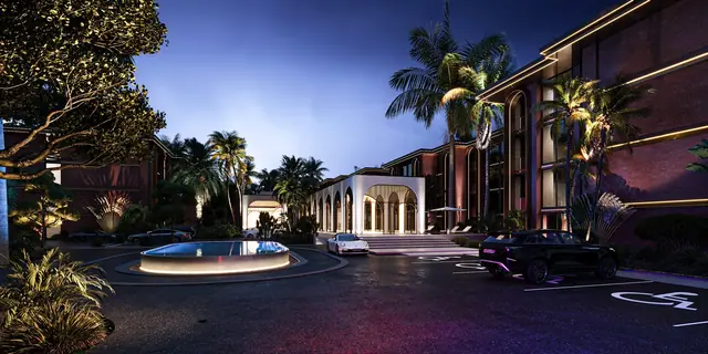 Hennessy Residence Karon — Площадь с фонтаном вечером, Карон и Ката, Пхукет