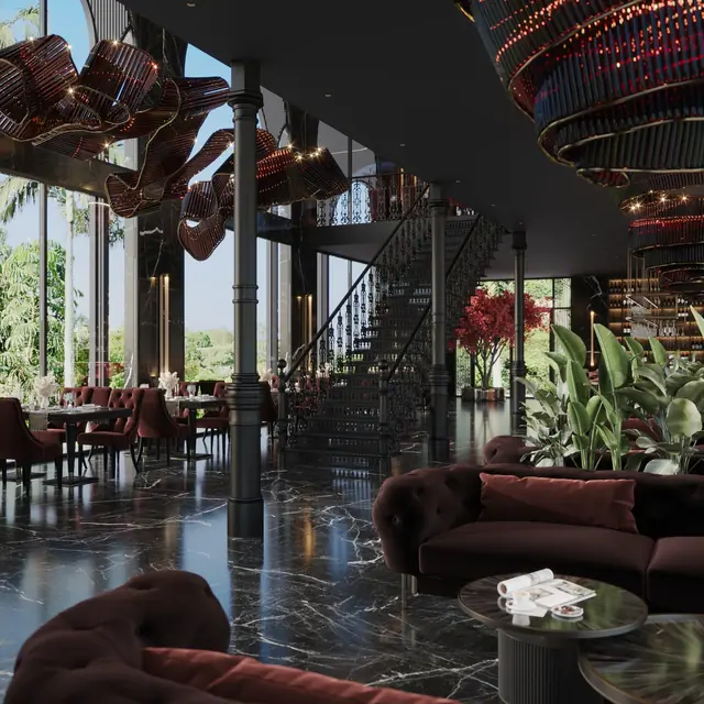 Hennessy Residence Karon — Зал ресторана с люстрами-инсталляциями, Карон и Ката, Пхукет