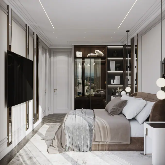 Hennessy Residence Karon — Спальня с ТВ-панелью и гардеробом · 2 спальни, Карон и Ката, Пхукет