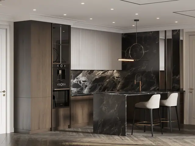 Hennessy Residence Karon — Кухня с мраморным островом · 2 спальни, Карон и Ката, Пхукет