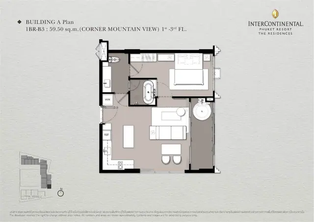 InterContinental — 1 спальня (1BR-B3, угловая) · 60 м², Камала и Сурин, Пхукет