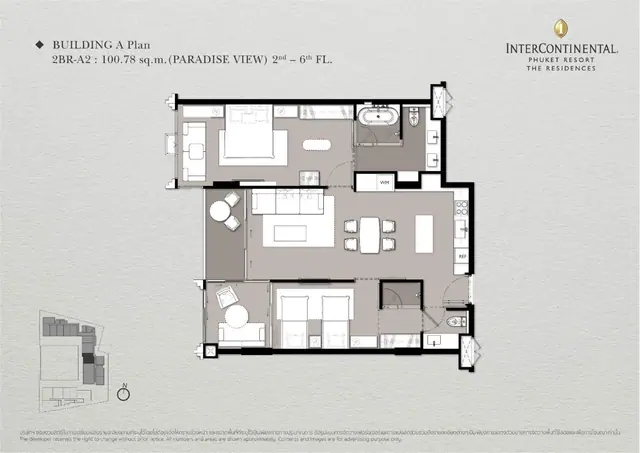 InterContinental — 2 спальни (2BR-A2) · 101 м², Камала и Сурин, Пхукет