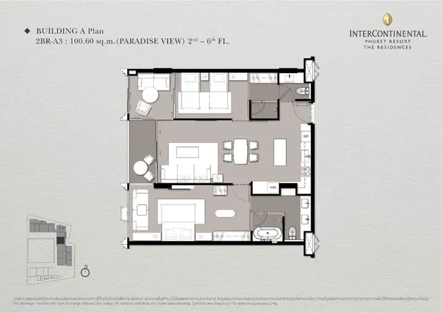 InterContinental — 2 спальни (2BR-A3) · 101 м², Камала и Сурин, Пхукет