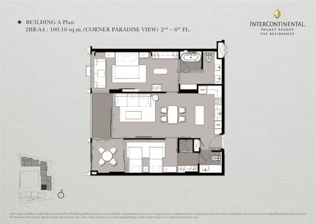 InterContinental — 2 спальни (2BR-A4, угловая) · 100 м², Камала и Сурин, Пхукет