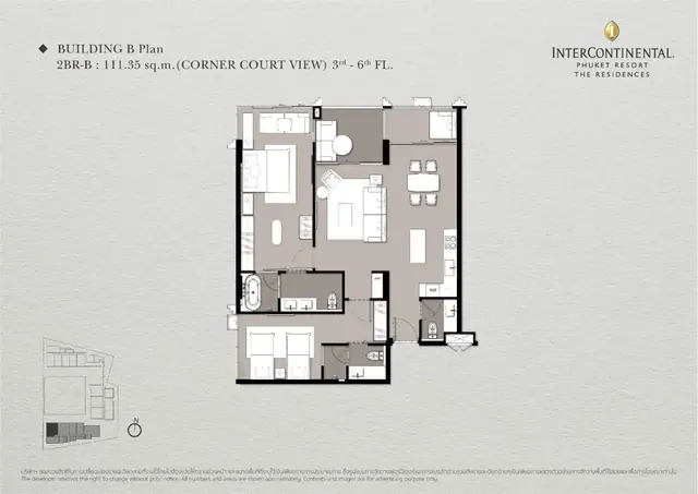 InterContinental — 2 спальни (2BR-B, угловая) · 111 м², Камала и Сурин, Пхукет