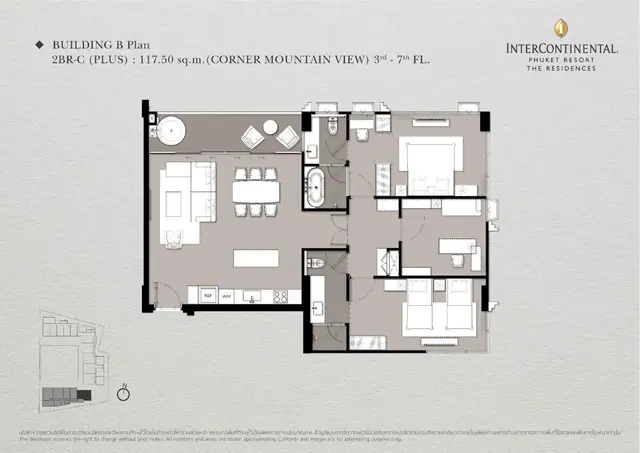 InterContinental — 2 спальни + (2BR-C Plus, угловая) · 118 м², Камала и Сурин, Пхукет