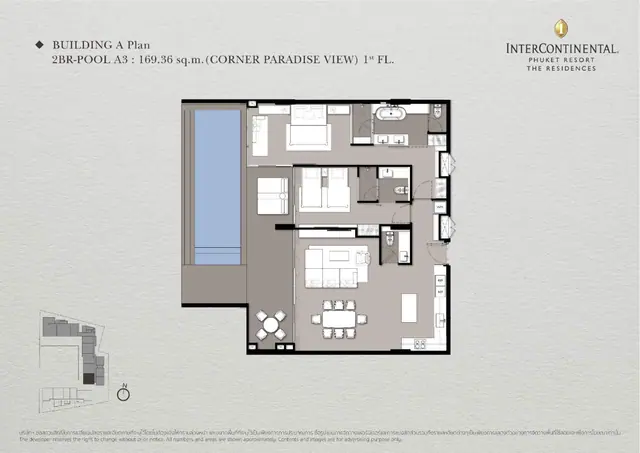InterContinental — 2 спальни с бассейном (2BR-Pool A3, угловая) · 169 м², Камала и Сурин, Пхукет