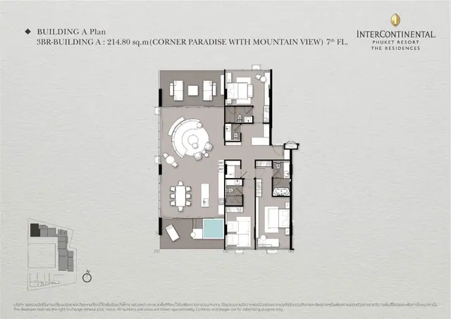 InterContinental — 3 спальни (корпус A) · 215 м², Камала и Сурин, Пхукет