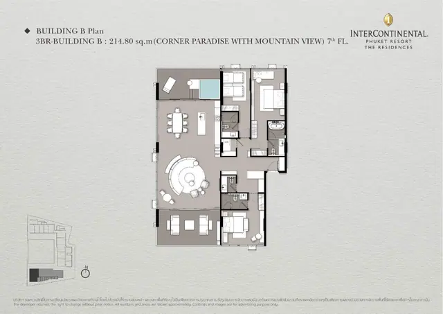 InterContinental — 3 спальни (корпус B) · 215 м², Камала и Сурин, Пхукет