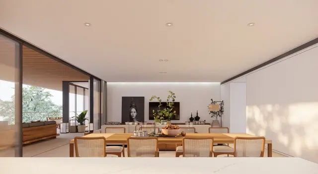 Kiara Reserve Residence Villas — Открытая гостиная-столовая с видом на зелень, Лаян, Пхукет