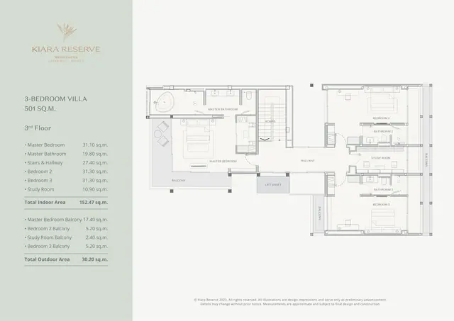 Kiara Reserve Residence Villas — Вилла 3 спальни · 501 м² — 3-й этаж, спальни, Лаян, Пхукет