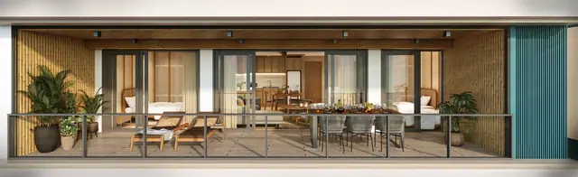 Laguna Beach Residences Reef — Разрез квартиры: ланай раскрыт наружу · 2 спальни, 99–101 м², Банг Тао и Лагуна, Пхукет