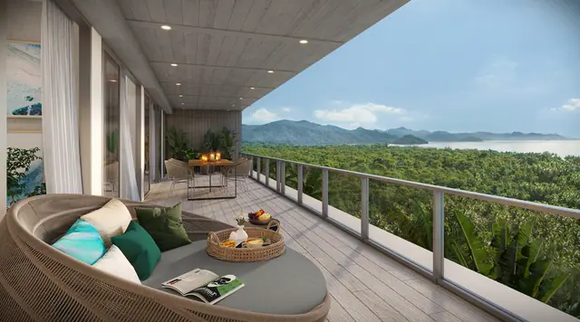 Laguna Beach Residences Reef — Ланай с подвесным креслом · 3 спальни, 131–134 м², Банг Тао и Лагуна, Пхукет