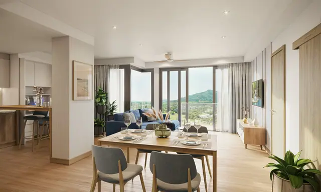Laguna Beach Residences Reef — Гостиная-столовая с панорамным окном · 1 спальня, 60 м², Банг Тао и Лагуна, Пхукет