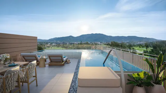 Bellaguna Golf Residences — Терраса с бассейном и видом на горы, Банг Тао и Лагуна, Пхукет