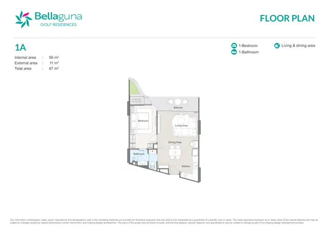 Bellaguna Golf Residences — 1 спальня · 1A · 67 м², Банг Тао и Лагуна, Пхукет