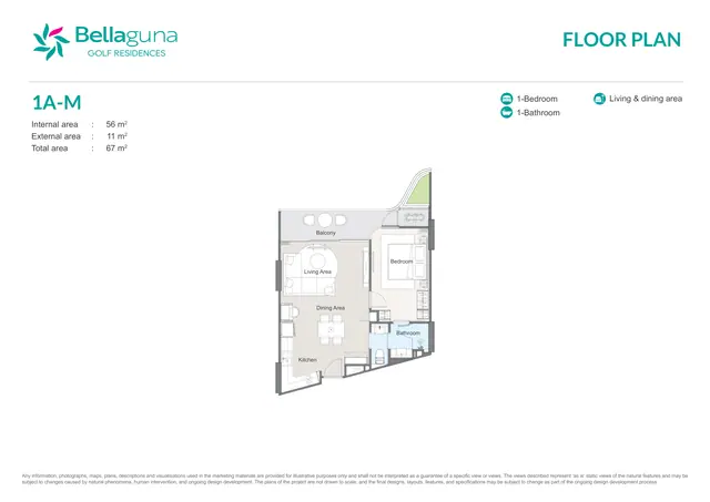 Bellaguna Golf Residences — 1 спальня · 1A-M · 67 м², Банг Тао и Лагуна, Пхукет