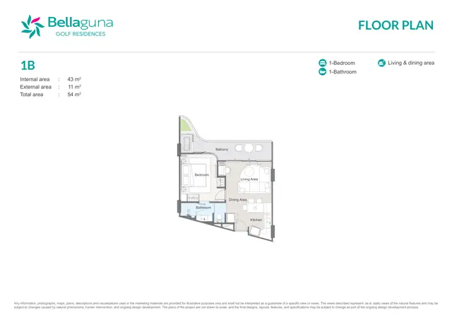 Bellaguna Golf Residences — 1 спальня · 1B · 54 м², Банг Тао и Лагуна, Пхукет
