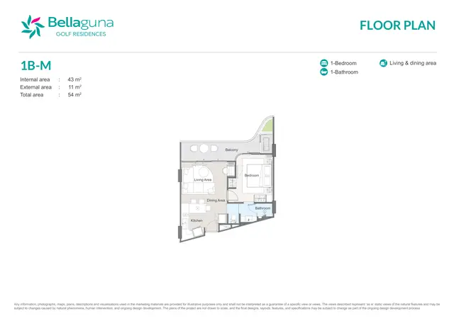 Bellaguna Golf Residences — 1 спальня · 1B-M · 54 м², Банг Тао и Лагуна, Пхукет