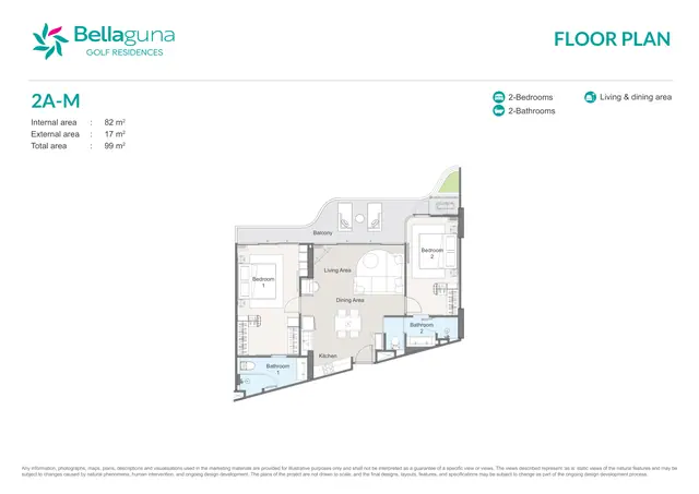 Bellaguna Golf Residences — 2 спальни · 2A-M · 99 м², Банг Тао и Лагуна, Пхукет
