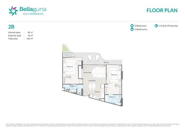Bellaguna Golf Residences — 2 спальни · 2B · 100 м², Банг Тао и Лагуна, Пхукет
